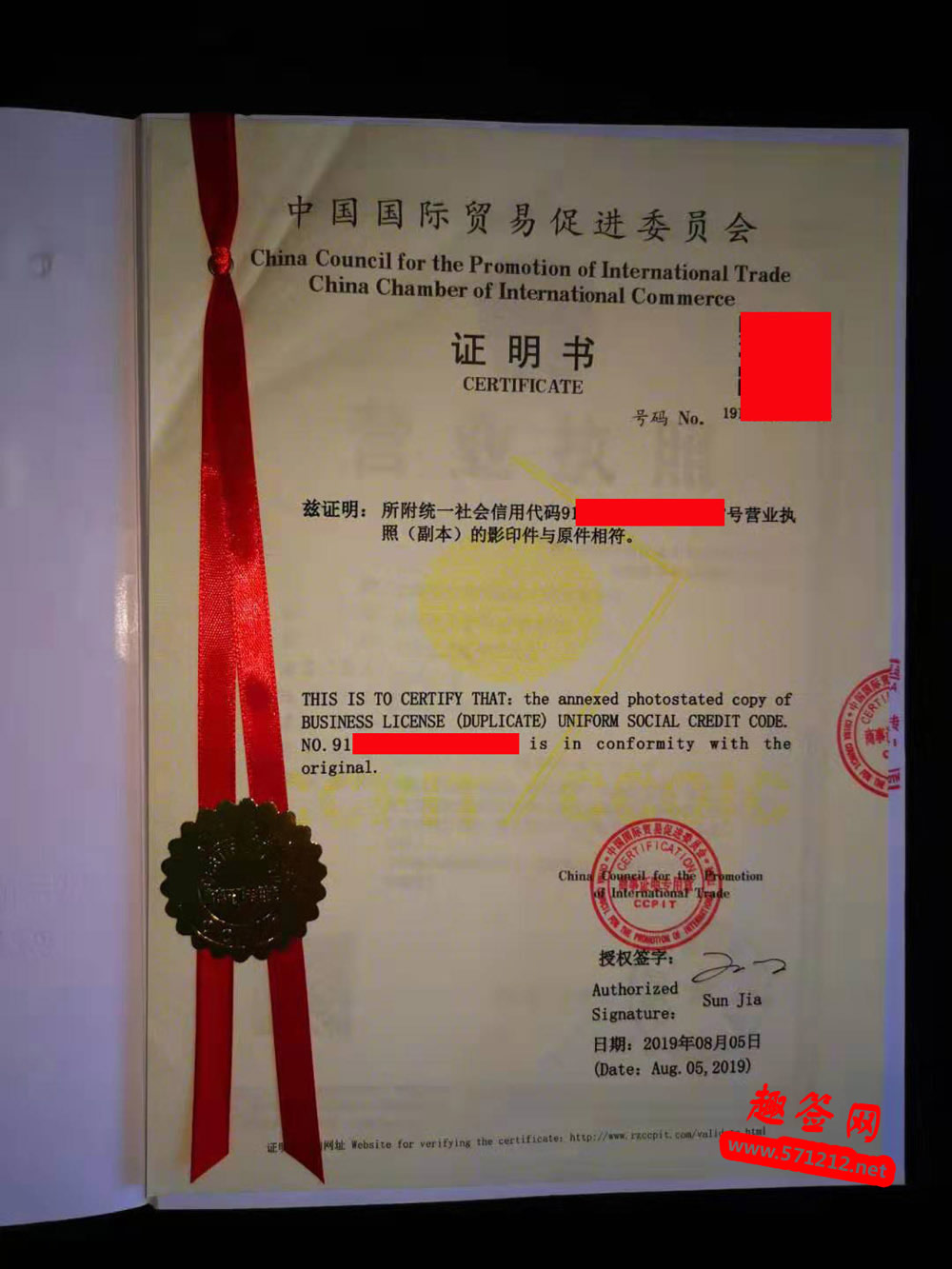 营业执照越南大使馆认证样本2